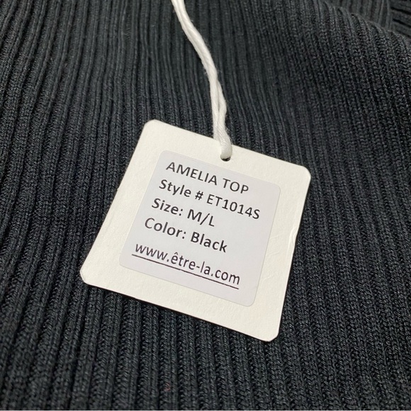 Etre-La Women’s Black Ribbed V-Neck Top NWT Sz-M/L - Picture 5 of 7